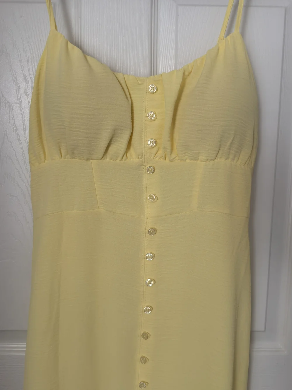 Spaghetti Strap Yellow Button-Front Midi Dress